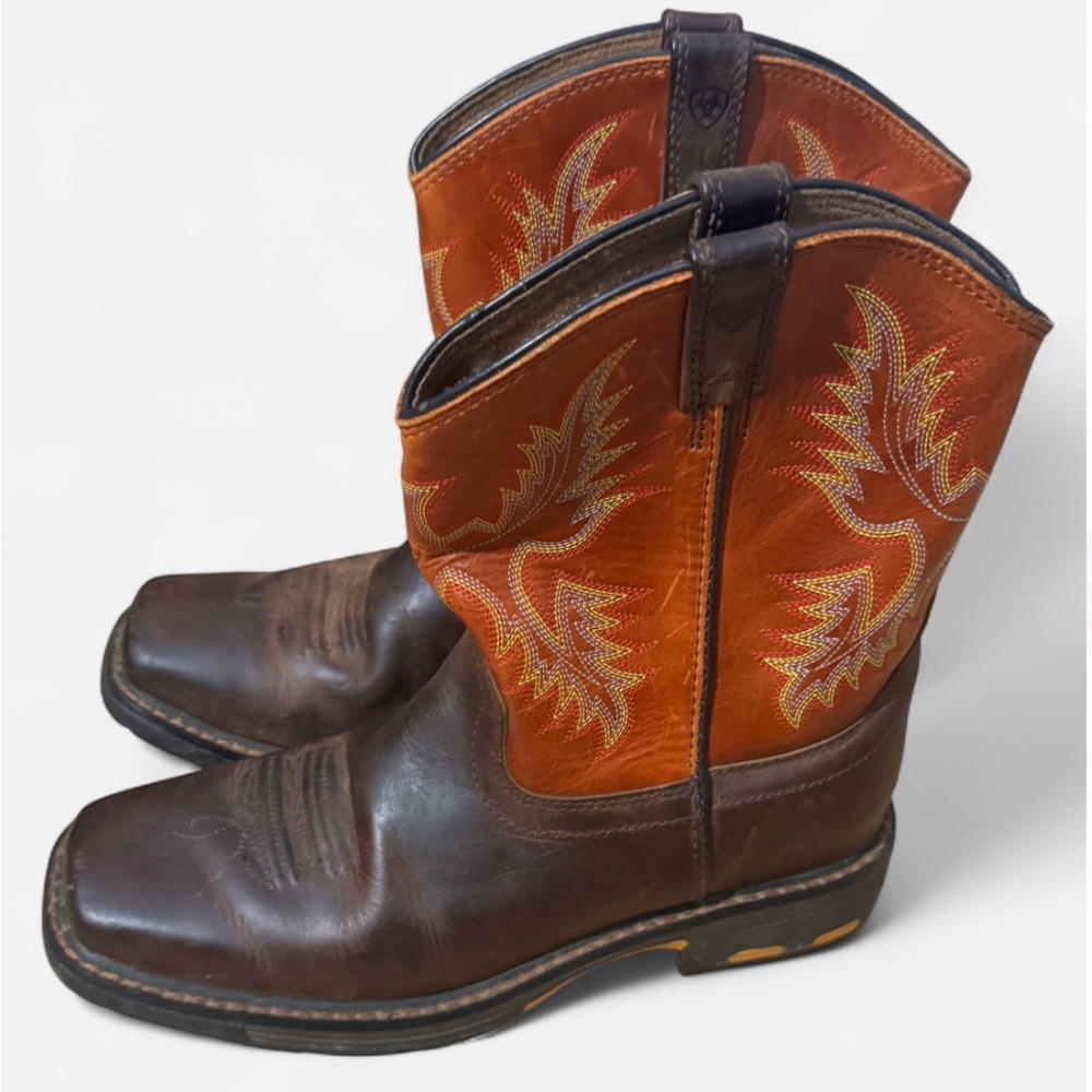 Ariat Rustic Brown and Vibrant Orange Boots - Picture 3 of 9